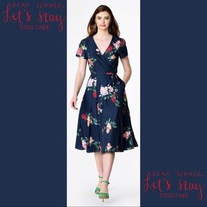 NWOT! Beautiful Navy Blue Red Floral Dress
